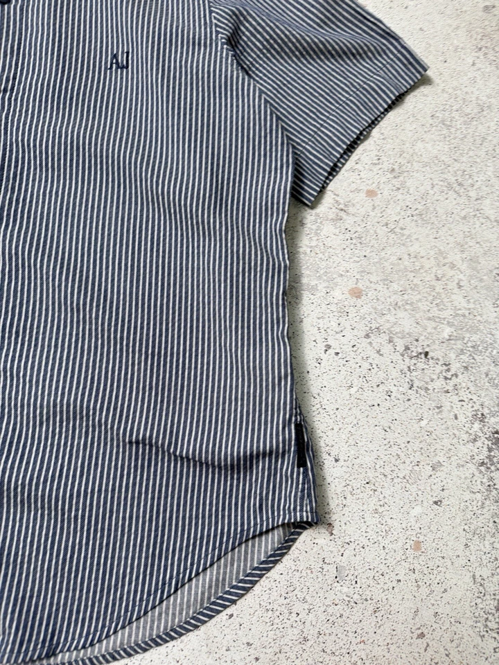Vintage Armani Jeans Button up Short Sleeve Shirt Striped Blue Size M - Image 2 of 4