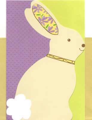 Purple Happy Easter Wishes Bunny Rabbit Springtime Die-Cut Greeting Card