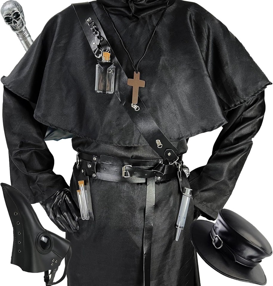 Absolute Vibe Plague Doctor Costume Set Halloween Props (Black, XL) eBay
