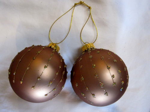 2 Lg. VINTAGE GLASS XMAS ORNAMENTS RAIN DROP DIAMOND MICA GLITTER ROSE GOLD 4" - Picture 16 of 16
