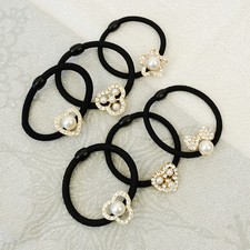 Fashion Gold Tone Clear Rhinestone and Pearl Hair Tie
