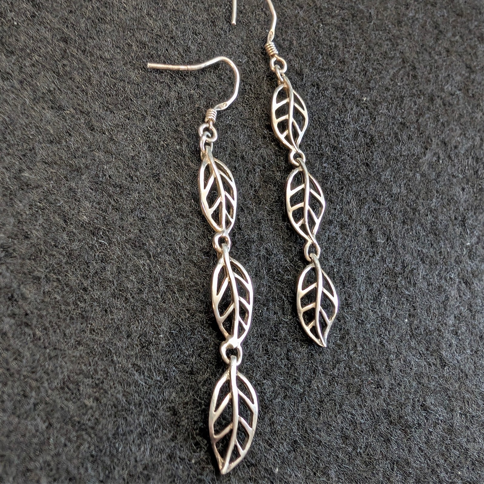 Sterling Silver Leaf Link Dangle Drop Earrings - image 2