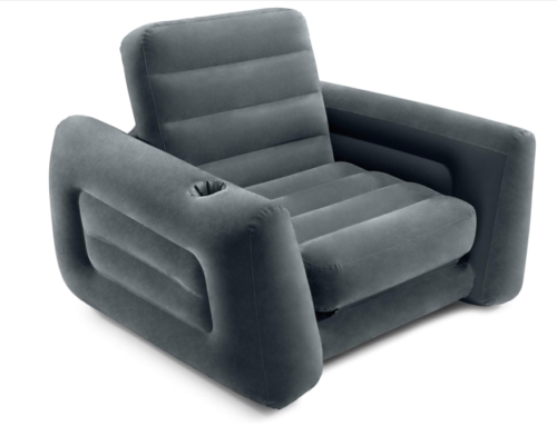 EP Inflatable Pull-Out Chair: Built-in Cupholder–Velvety Surface 80" x 91" x 26"
