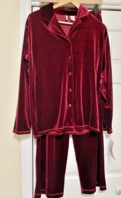 CLAIRE S ROSE 2 Piece Lounge/Sleep  Set Stretch Velvet Burgundy SZ 1X