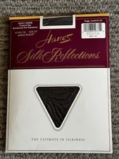 Hanes Silk Reflections Barely Black Control Top Pantyhose Sandalfoot Sz EF #718
