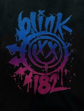 Image of Blink 182 Smiley Face Blue Pink Gradient Logo Black T-shirt Men Women M / L