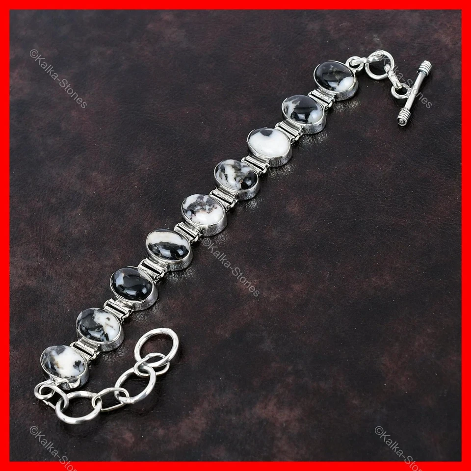 Pulsera bisel cadena piedra turquesa búfalo blanco plata de ley 925 bisel joyería Foto 4 de 4