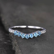 Blue Topaz Curved Wedding Ring Stacking Ring Gemstone band 925 Sterling Silver