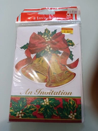 Vintage Amscan Holiday Bells Christmas Party Invitations Envelopes Set Of 8 - Image 3 of 3