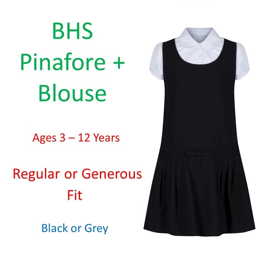 BHS Girls School Pinafore Dress Blouse Age 3-12 Grey Black Generous Sturdy  Fit | eBay