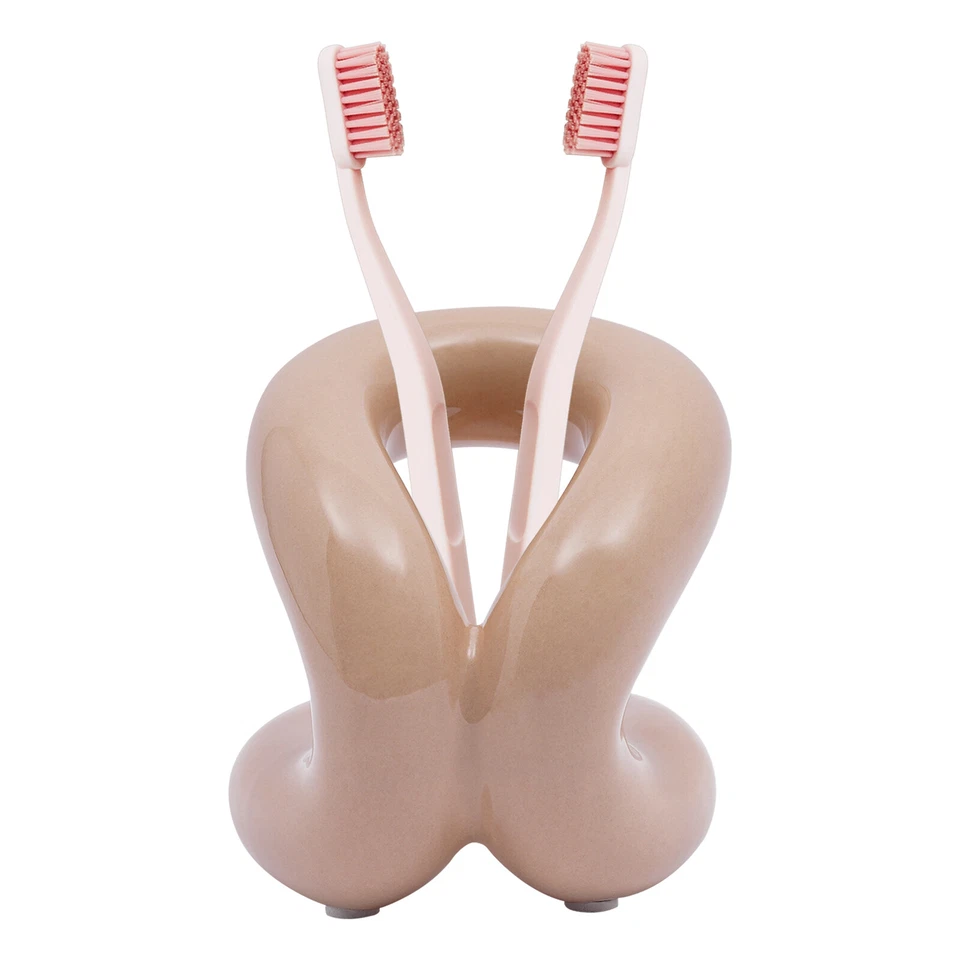 Soporte de cerámica marrón moca soporte de cepillo de dientes moderno soporte de cepillo de maquillaje Foto 4 de 4