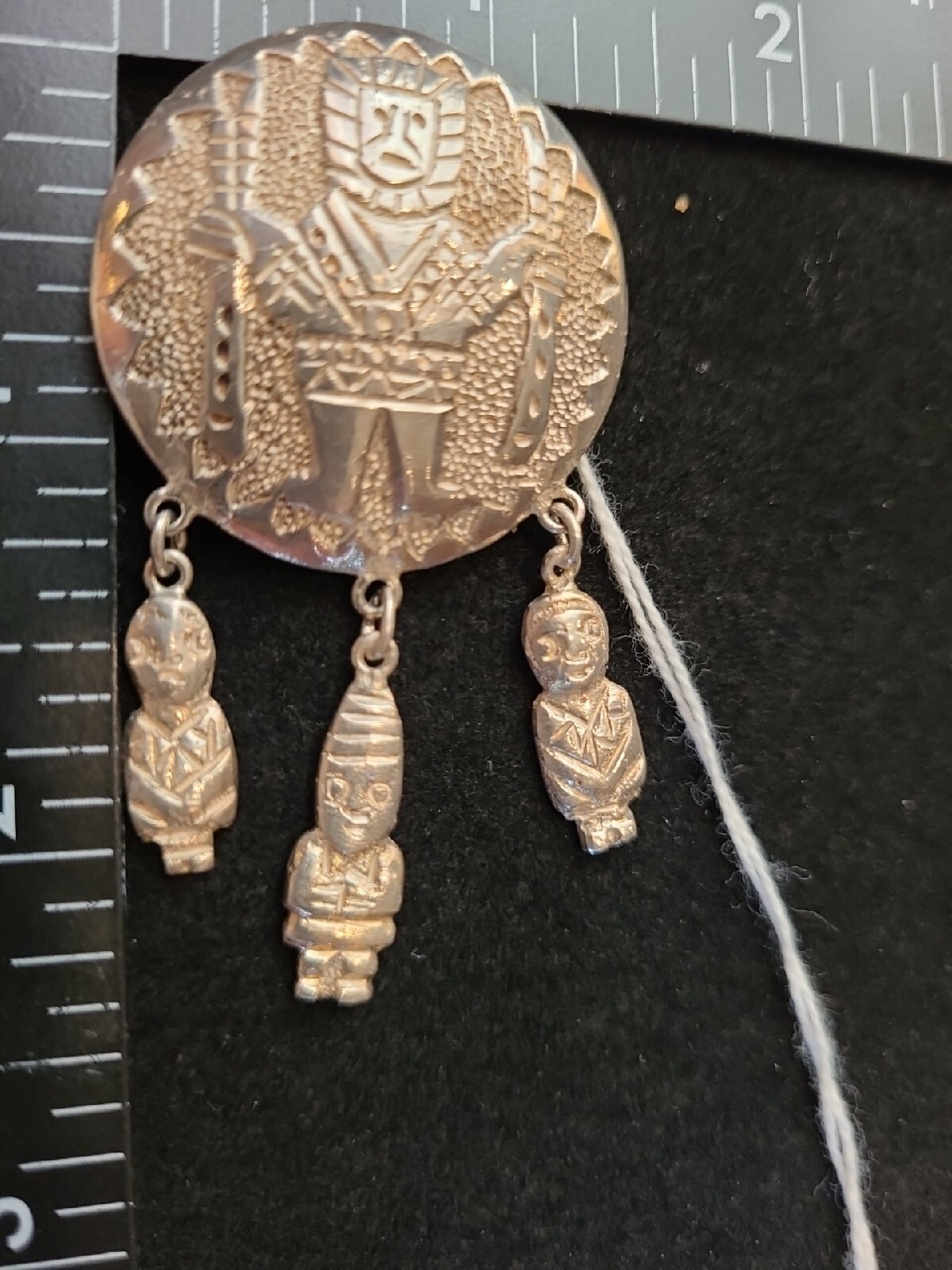 Vintage Solid 900 Silver Peruvian Aztec Mayan Bro… - image 5