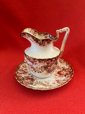 c 1894 Samuel Radford embossed, scalloped floral milk jug & saucer pattern #643