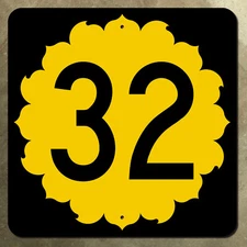 Kansas state route 32 KC City Lawrence highway marker road sign sunflower 12x12