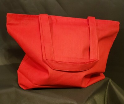 Zipped Canvas Tote Bag Red One Pocket In Side Length 19'' Width 5'' Height 14-1/2''