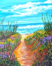 Ocean beach getaway nature themed ACEO 2.5x3.5 flowers waves art from painting