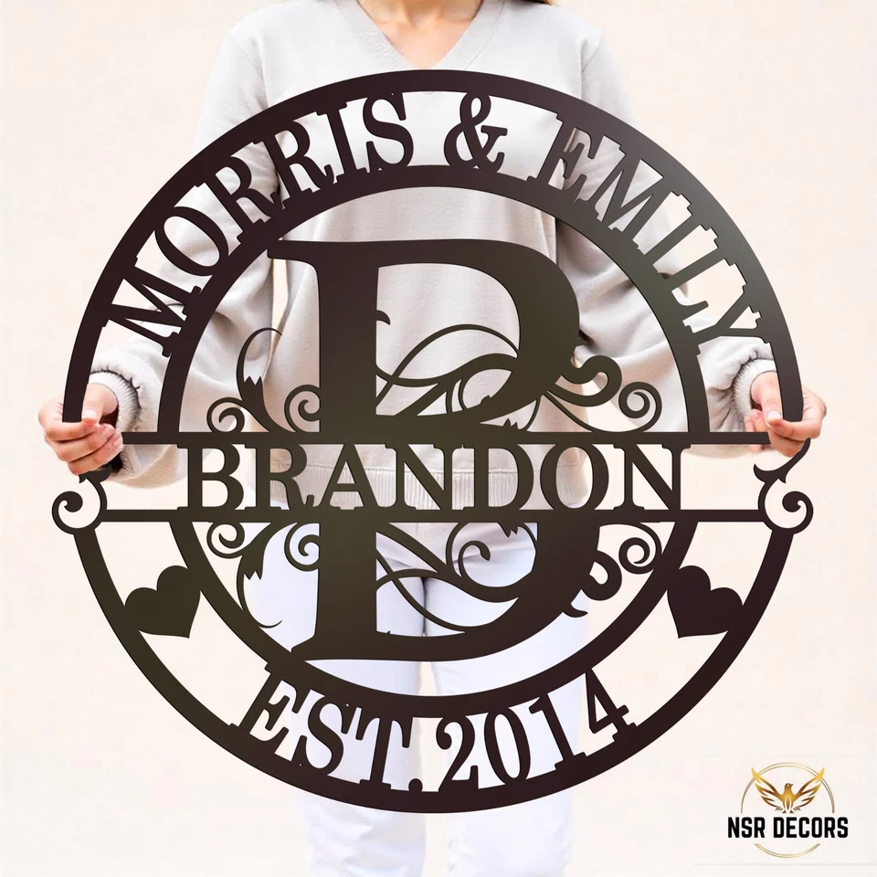 Letreros metálicos de apellido personalizados, decoración de pared con monograma, letrero de apellido personalizado Foto 2 de 4