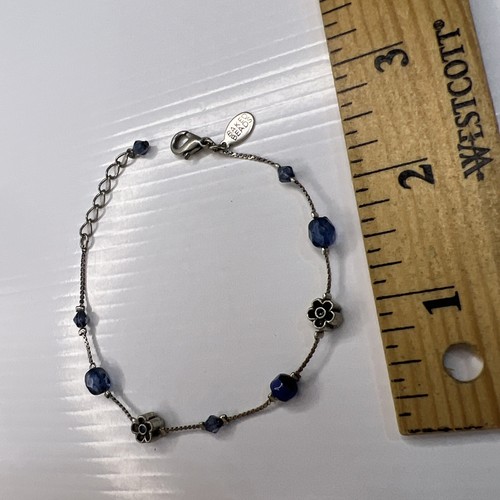 Backperlen silberfarben Kette Blumen Gänseblümchen blaue Kristalle Retro Armband 7”/8” - Bild 3 von 8