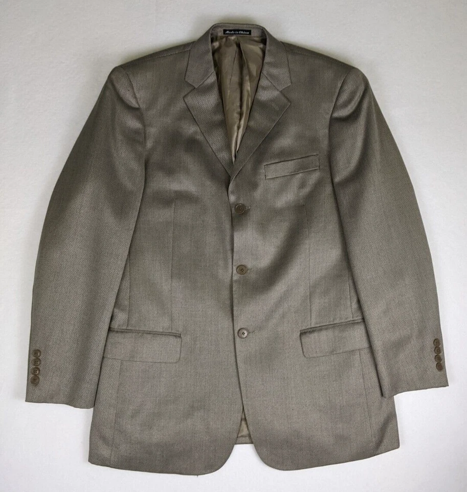 Blazer para hombre Claiborne talla 42L beige y negro espiga seda lana abrigo deportivo Foto 2 de 4