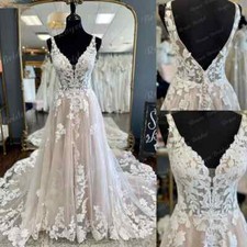 Boho Wedding Dresses V Neck Blush Pink A Line Sleeveless Backless Bridal Gowns