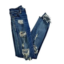American Eagle Destroyed Ripped Hi Rise Jegging Next Level Stretch Sz 0