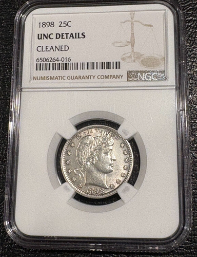 NGC UNC DETAILS 1898 P BARBER SILVER QUARTER DOLLAR-OLD US COIN-JAN108