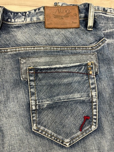 Akoo Mens Jeans Pants 38x33 Blue Distressed Denim King Of Oneself Straight Fit - 第 8/15 張圖片