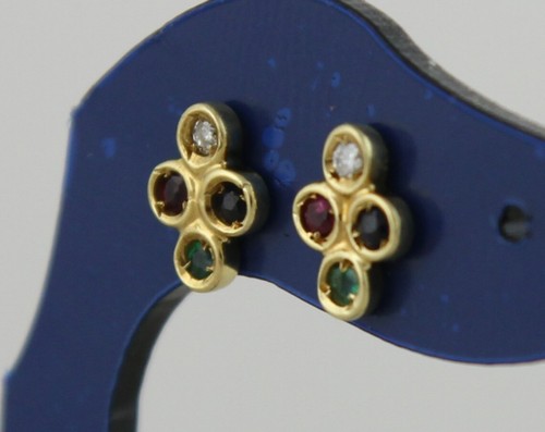 Paar 750er Gelb-Gold Ohrringe Ohrstecker Pusette Brillant Saphir Rubin Smaragd - Bild 9 von 15