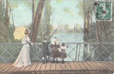 Alte Postkarte PARIS Bois de Vincennes See Daumesnil Farben Stempel 1908