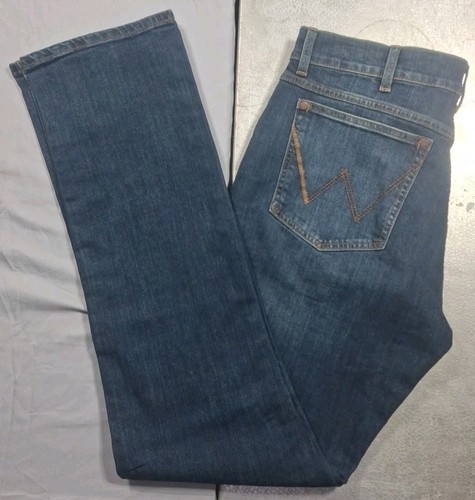 Pantalones de mezclilla para hombre Wrangler retro ajustados rectos elásticos 33x34 lavado medio/oscuro TOTALMENTE NUEVOS - Imagen 5 de 16