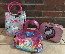 3 Girls Sparkly Glitter Unicorn Bags Purse, Makeup Bag, Lunchbox NICE CUTE