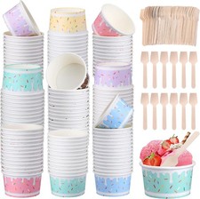 60 Pieces 6 oz Paper Ice Cream Cups with Spoons Paper Dessert Cups Disposable