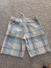 O'Neill Mens HyBrid Board Shorts Grey, Aqua White Plaid 22" Long Size 34 EUC