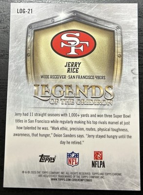 2025 Topps Chrome Legends of the Gridiron Jerry Rice Gold