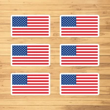 Set of 6 - USA Flag Decal Patriotic - American Flag Stickers - Indoor - Outdoor