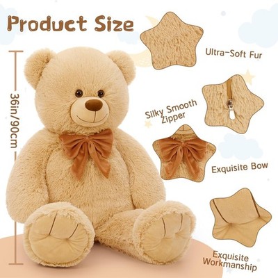 36'' Big Brown Teddy Bear Plush Stuffed Animal Soft Toy Gift for Kids & Adults