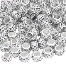 100 Pcs Large Hole Bead, 12mm Rhinestone European Beads White 