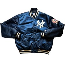 VINTAGE 80s New York Yankees STARTER Satin Jacket XL Button Bomber USA Made