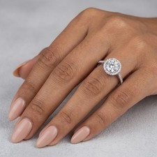 Side Stone Engagement Ring Halo 14K Gold 2.18 CT Round Lab-Grown Diamond F VS2