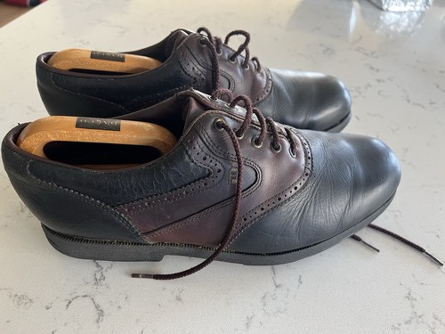 Footjoys Golf Shoes Black/Brown Leather Studs UK Mens 8 - Picture 2 of 8