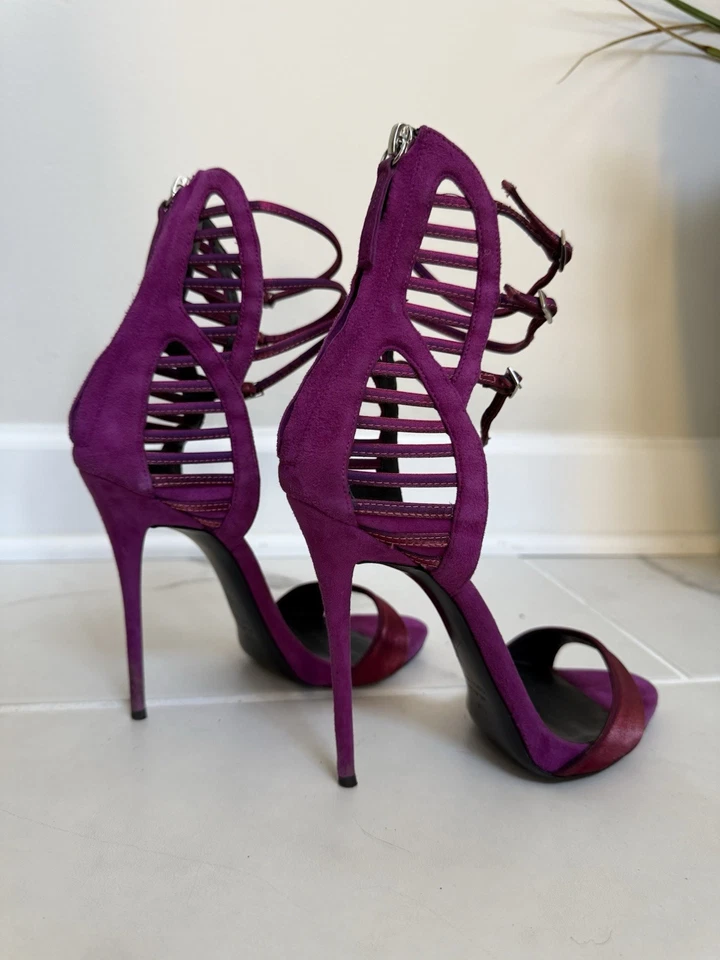 Giuseppe Zanotti Vero Cuoio фиолетовый замшевый лодыжки ремень каблуки размер 7 - Изображение 4 из 4