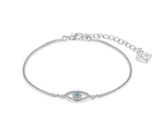 Diamond Style Evil Eye Bracelet Rhodium Plated Adjustable 33 Crystals 15-19 cm