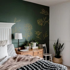 Original Design Flower Wall Decals Peel and Stick, Handmade Vinyl Line Art Wa...