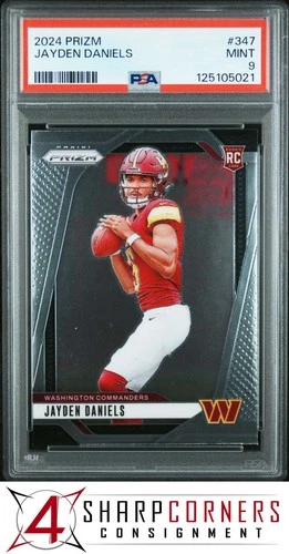 2024 PANINI PRIZM #347 JAYDEN DANIELS RC COMMANDERS PSA 9
