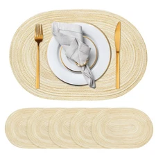 Oval Braided Placemats Set of 6 - Woven Dining Table Mats, Heat Resistant & W...