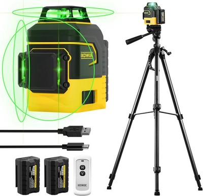 IKOVWUK Laser Level with Tripod, Laser Level 3x360° Self Leveling 12 Green Li...