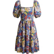 Vince Camuto Womens 16 Floral Cotton Midi Dress Puff Sleeve Cottagecore Boho