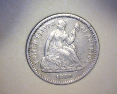 1860 SEATED LIBERTY HALF DIME FULL LIBERTY  STRONG DETAILS  90% SILVER 