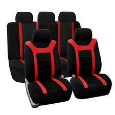 FH Group Car Seat Covers Cloth - Universal Fit, Automotive Seat Red Full Set