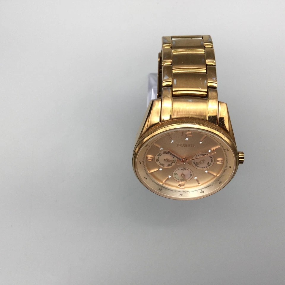 Fossil Justine BQ1073 Watch Women 40mm Gold Tone Multifunction New Battery 6.5" - Image 3 of 4